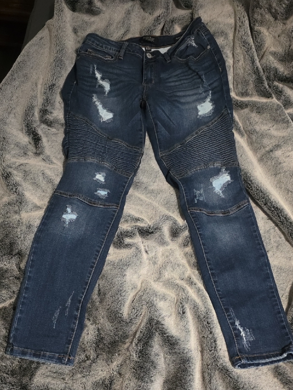 Judy Blue Dark Blue Distressed Moto Skinny Jeans